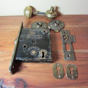 antique brass door hardware mortise knobs etc Corbin Nov 3 1868 (H263)